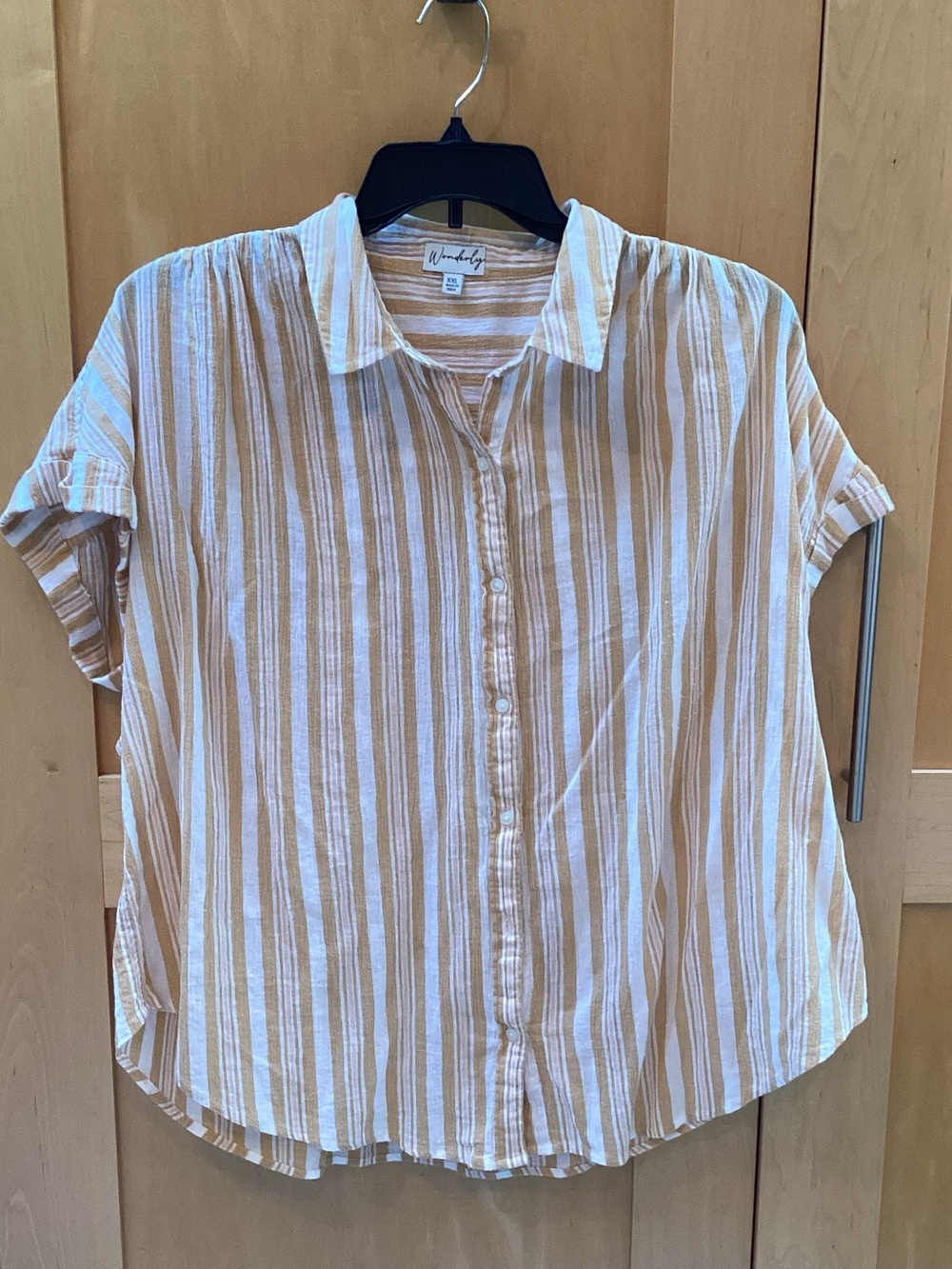 Wonderly Striped Button-Up Shirt in Beige & White